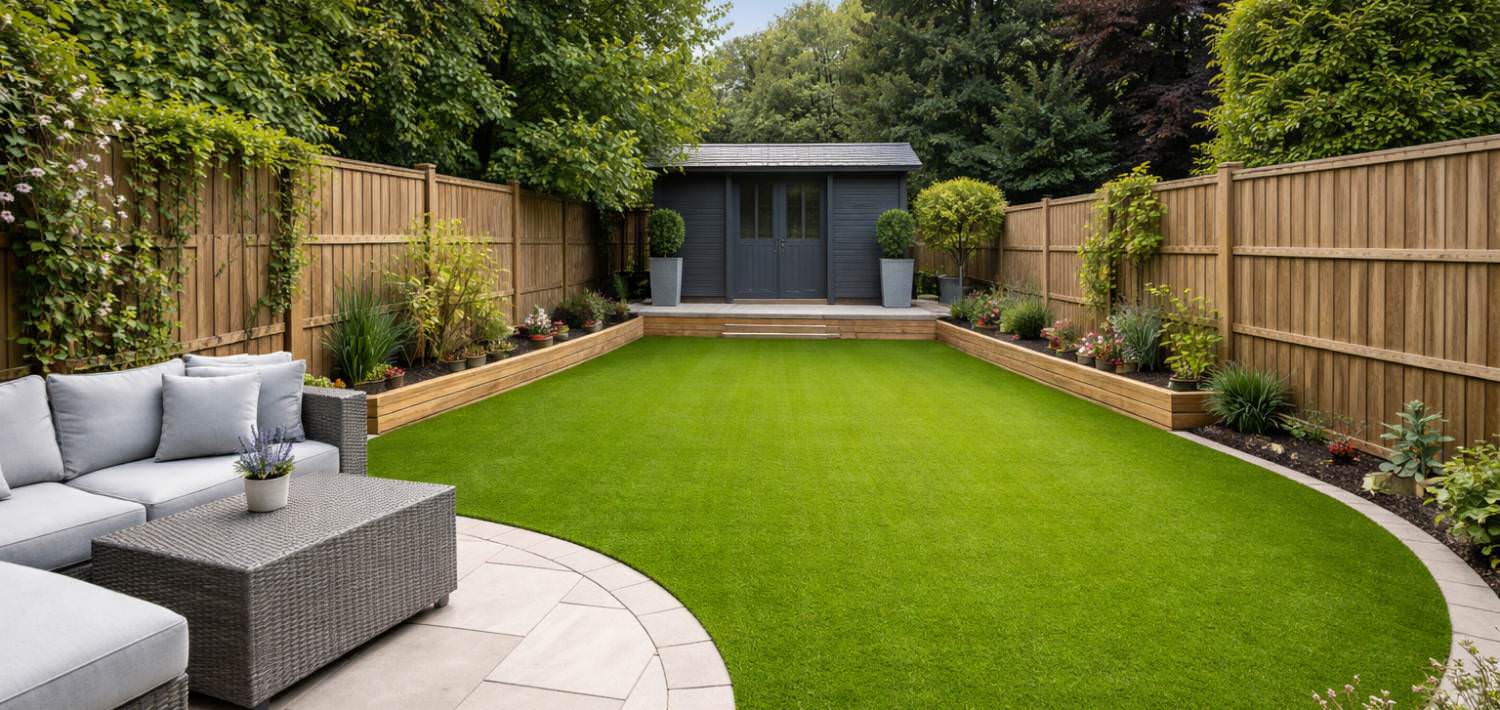Artificial Grass Installation for Residential Gardens Artificial grass installation in a residential back garden in Kent by Perfect Grass Ltd