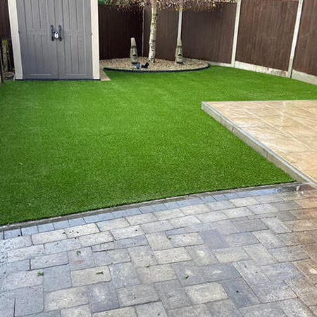 Garden blended with artificial grass Garden blended with artificial grass
