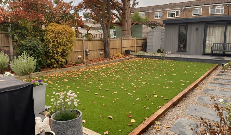 Autumn artificial grass lawn
